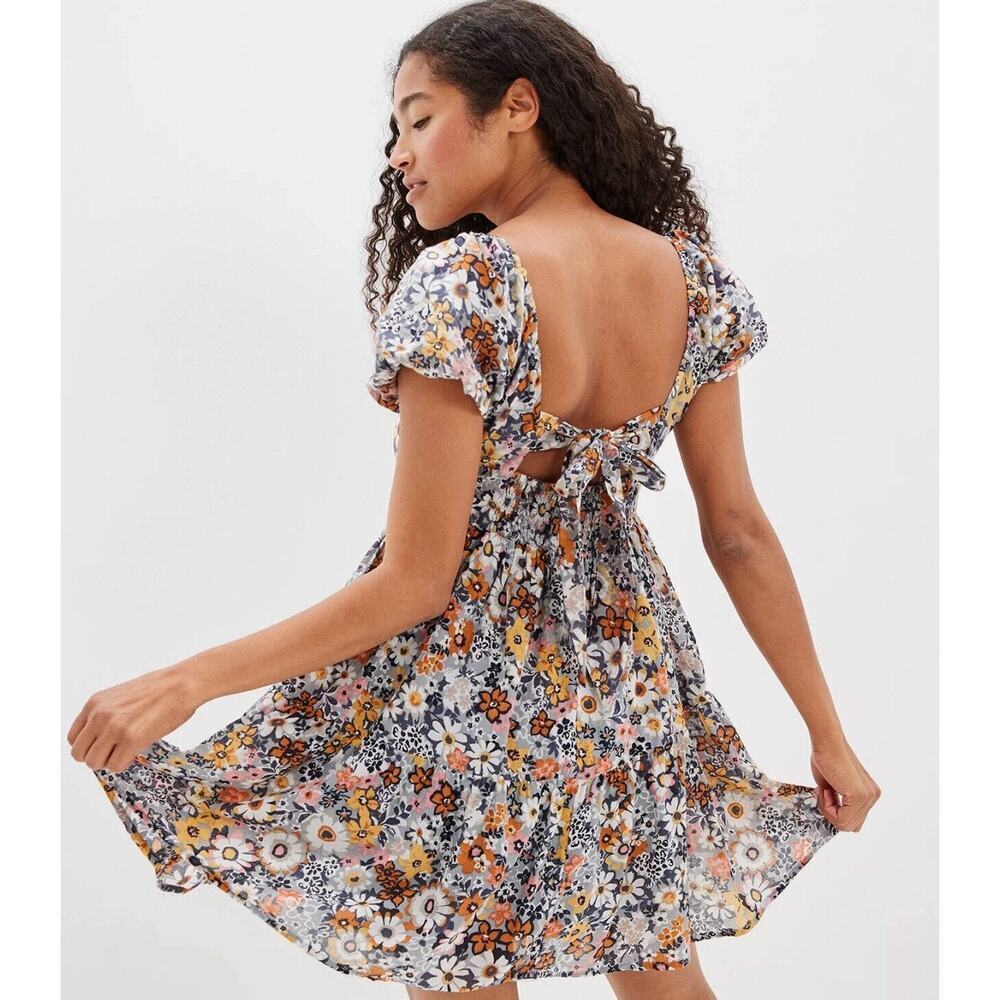 AE American Eagle Floral Button Front Mini Dress Baby Doll Fit & Flare Sz S